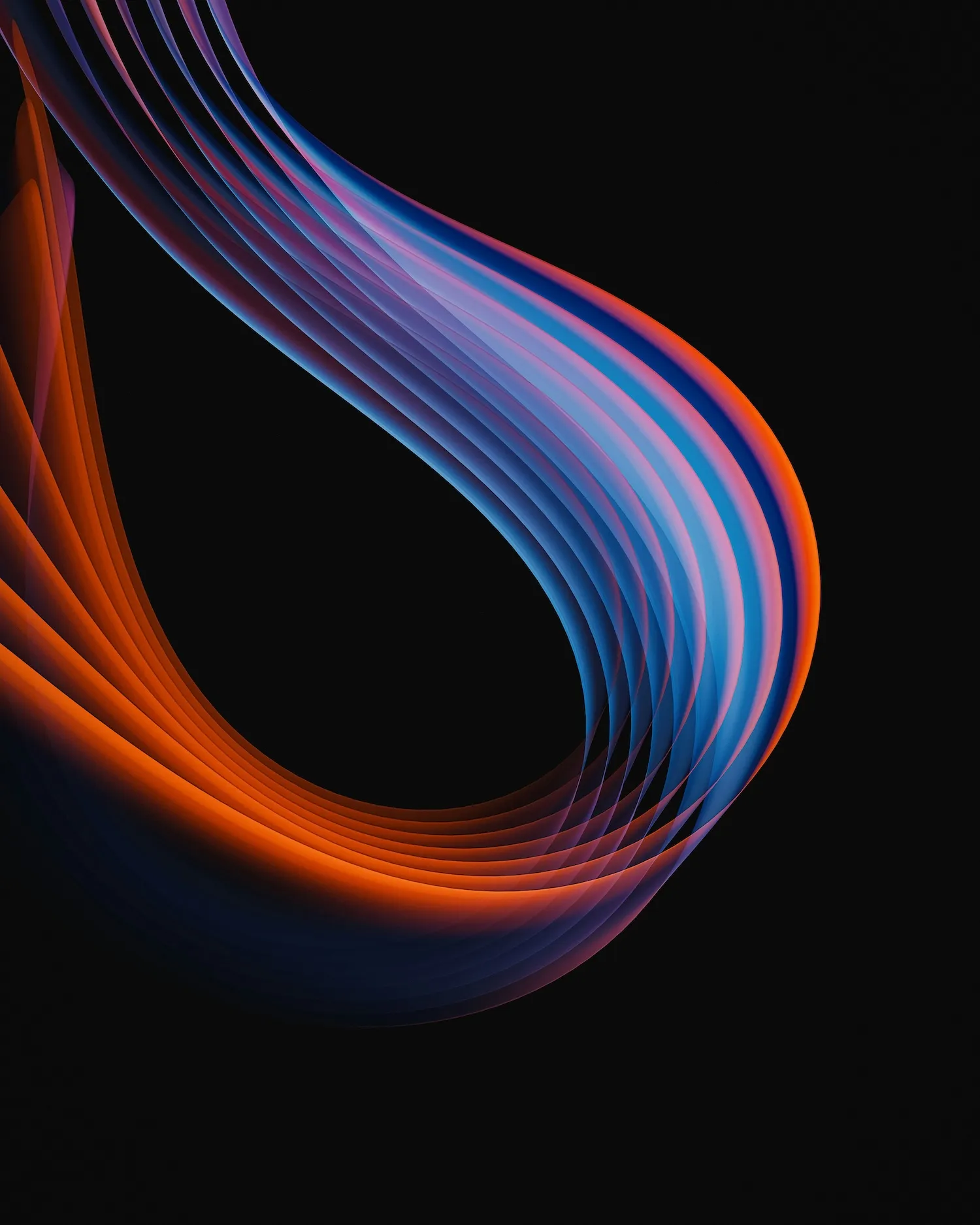 Spiral tunnel of orange and blue translucent layers